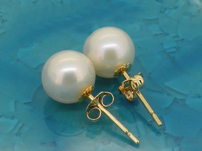 

free shipping 13377 Genuine 9-10mm AAA+white south sea pearl earring