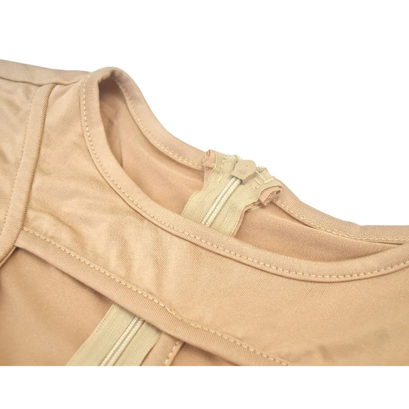 

2021 Summer Plus Size Women's New Product Hollow Pleated Zipper Sexy Nightclub Long-Sleeved Solid Color Stretch Tight Club Mini