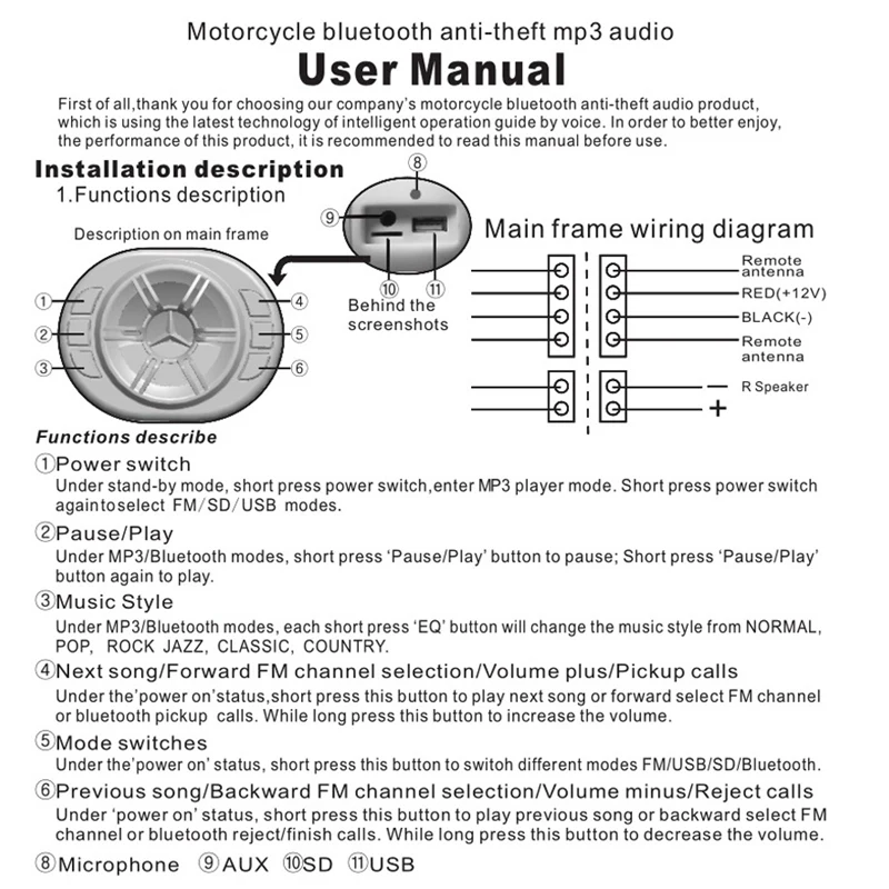 

Motorcycle Bluetooth Handlebar Speaker Radio o MP3 Player Amp System ATV UTV