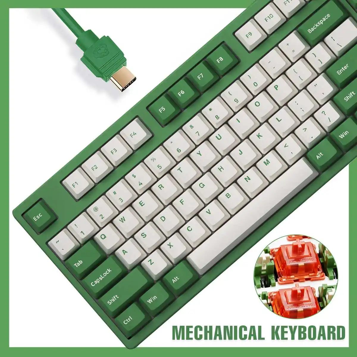 

AKKO 3087DS Matcha Red Bean Mechanical Gaming Keyboard 87 Keys PBT Computer Gamer Type-C Cable with Gateron Orange /Pink Switch