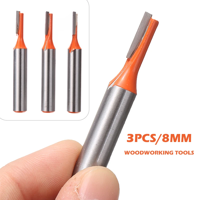 

8mm Shank Straight Wood Router Bit Set Carbide Groove Milling Cutter Cutting 3/4/5mm Slot Diameter End Mill Woodworking Tool