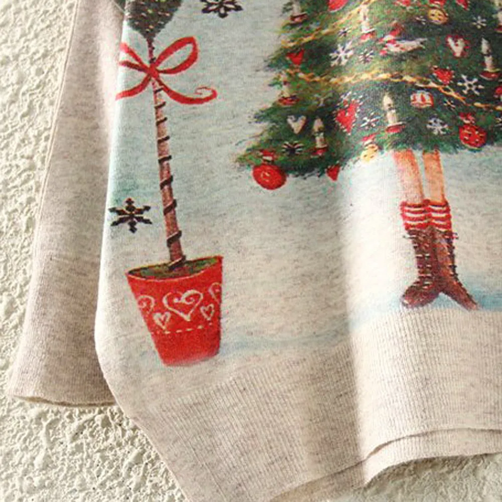 Women's Sweater New Batwing Sleeve Round Neck Christmas Print Autumn Winter Fashion Casual Warm Loose Comfortable Jumper#S