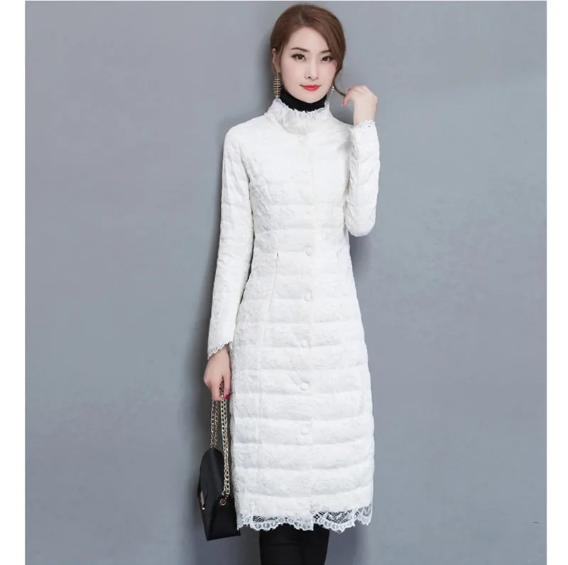 2020 Women's Autumn Fashion Winter Parka Women Cotton Patchwork Lace Coat Slim Grey Female Jacket Abrigos Mujer WXF621 | Женская