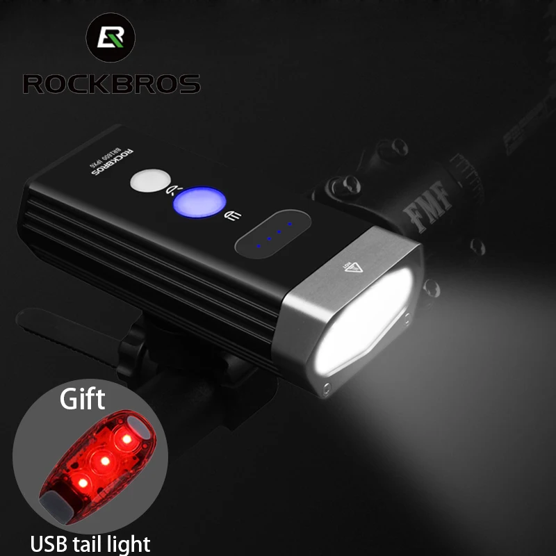 ROCKBROS 1800LM велосипедный светильник, головной светильник, USB Перезаряжаемый велосипедный руль, передний светильник, 5200 мАч, внешний аккумулятор, IPX6 Водонепроницаемый