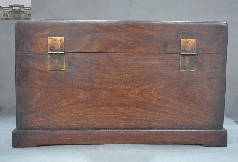 

Christmas 16" Old Chinese Huanghuali Wood Carved Dragon Totem storage box Treasure chest New Year