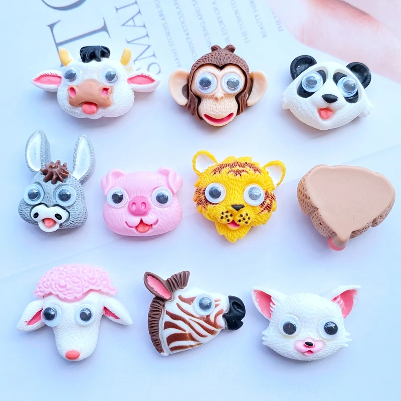 10 шт. милые смешанные подвижные глаза Мультяшные Животные Смола Кабошоны для