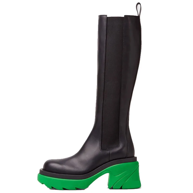

2021 New Summer Genuine Leather Martin boots Thick heel Platform Color Matching Women's Shoes Knee high Knight boots Big Size 41