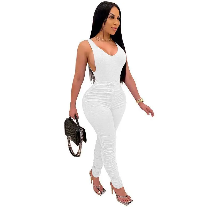 

2021 new female sexy sleeveless high waist striped pleated suit crop top two piece set crop tops plus size 2 piece set female