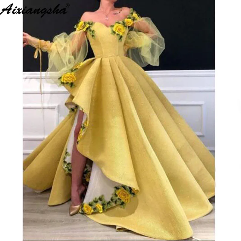 

Elegant Gold Evening Dress Embroidery Long abiye Arabic Women Evening Gowns Sheer Long Sleeves Dubai Formal Party Dresses