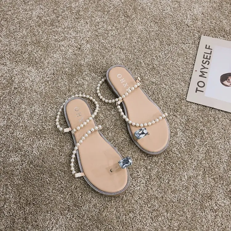 

Beach Shoes Slippers Flat Low Slides Rubber Flip Flops Slipers Women Fashion String Bead Sabot Summer Hawaiian 2021 Soft Luxury