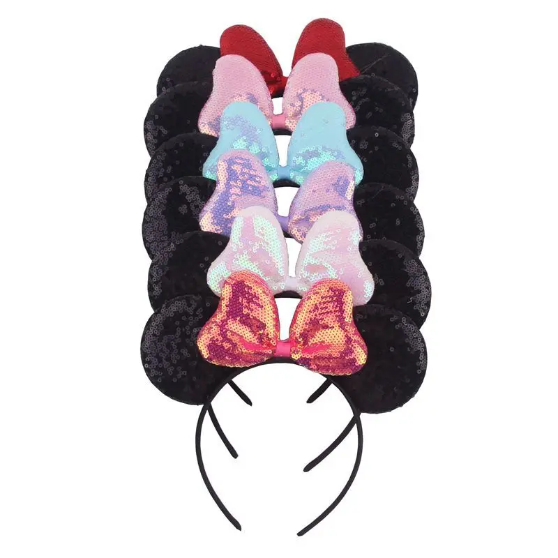 

Disney Cute 5'' Sequins Bow Girls Chic Headband Glitter Mouse Ears Hairband Kids Shiny Headwear Trendy DIY Hair Accessories