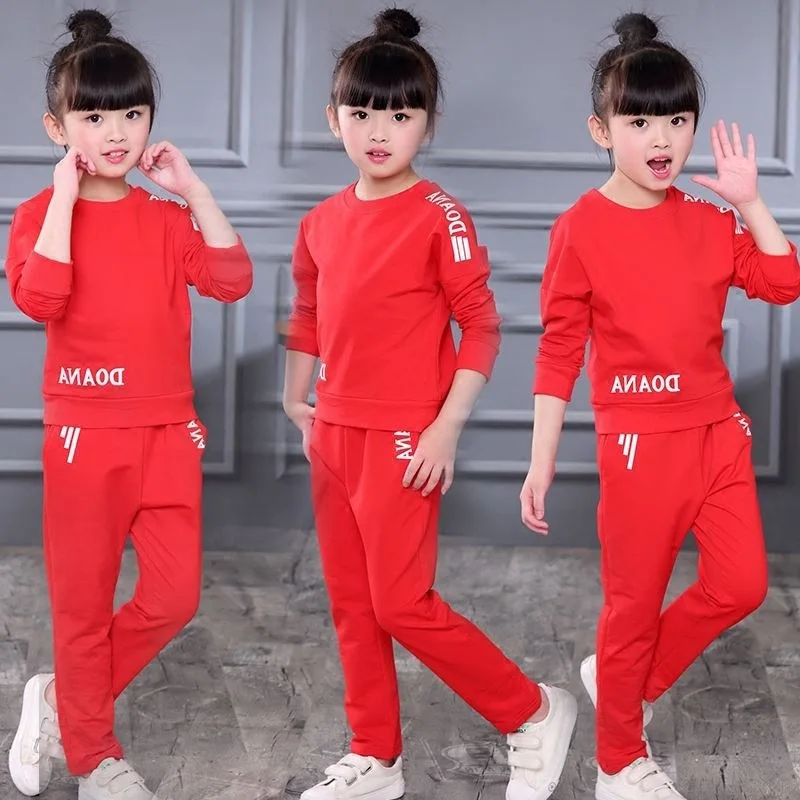 Fahion Kids Girls Clothes Sets Autumn Spring Long Sports Sleeve Shirts + Pants Children's Clothing Suits Teen 5 6 8 9 10 12 Year | Мать и