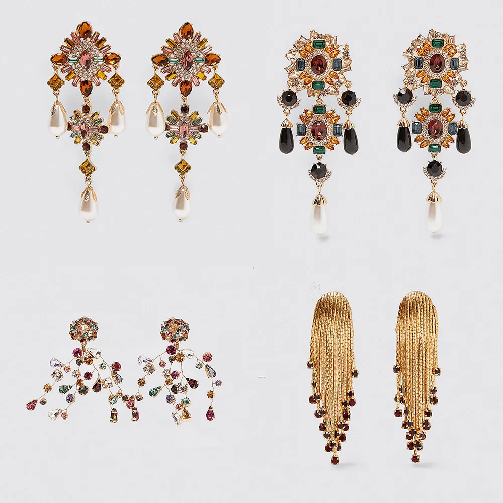 Женские яркие висячие серьги Miwens длинные крупные подвески с кристаллами