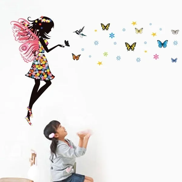 Красивая бабочка Эльф Девушка Птица Искусство Настенная Наклейка для детской