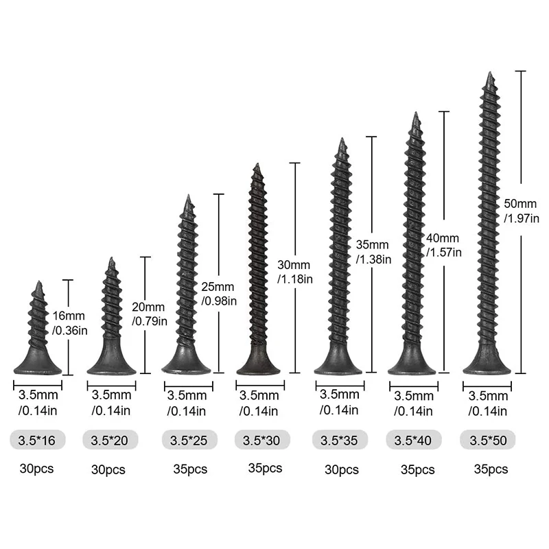 

230 Pcs One Set Self Tapping Suit Cross Head with Hard Self Tapping Screw M3.5 Plasterboard Screw Wall