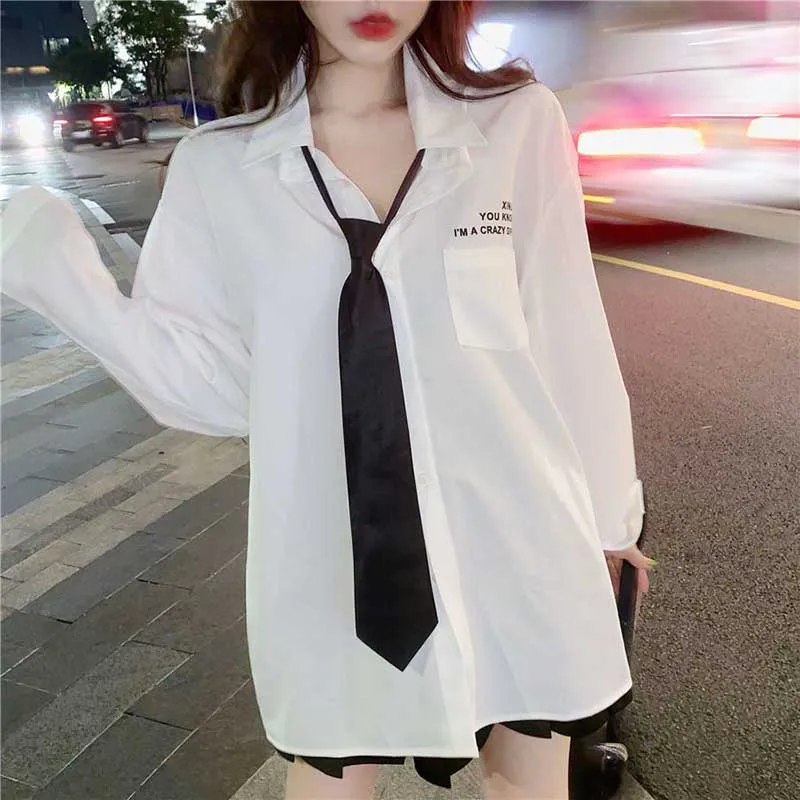 blouse with tie NiceMix винтажная женская блузка размера плюс, свободная белая рубашка, Женская длинная блуза макси с длинным рукавом для бойфрендов, Повседневная блуза с галстуком - Цвет: blouse with tie