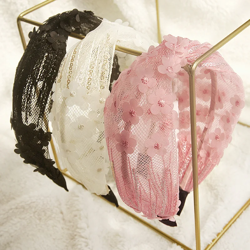 Жаккардовые повязки для волос с блестками и вышивкой ромашки женщин аксессуары