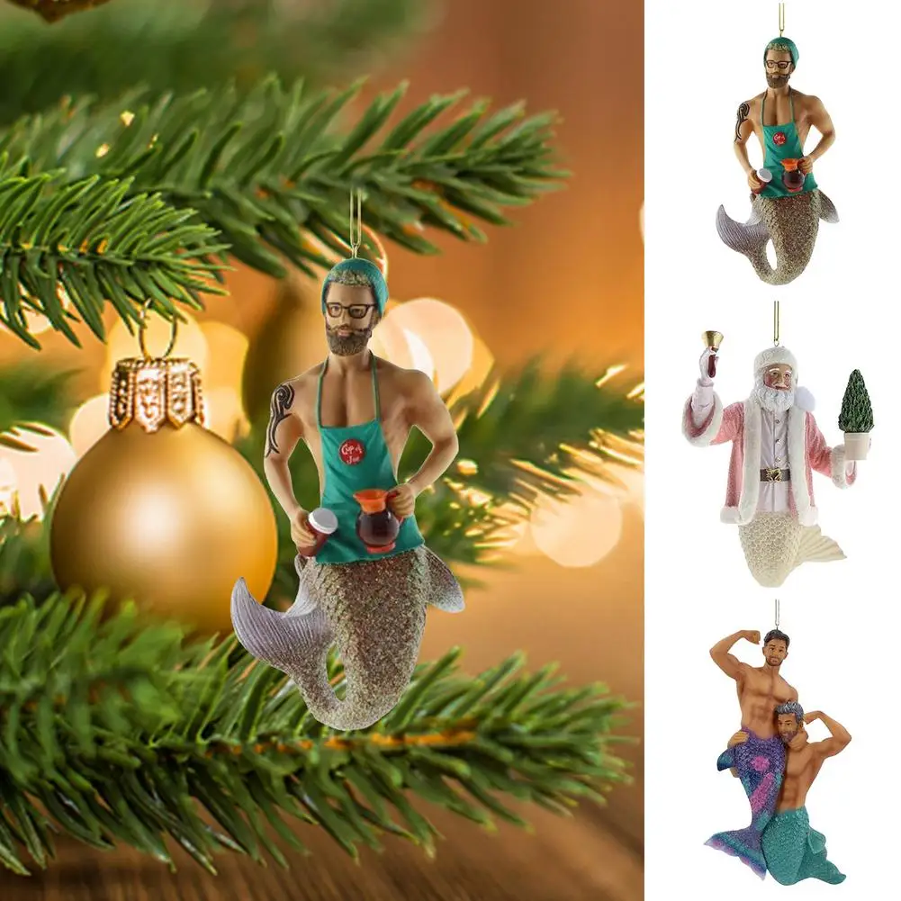 

Male Mermaid Pendant Car Rearview Mirror Decorations Fairy Christmas Tree Ornaments Exquisite Reain Merman Pendants 3 Types