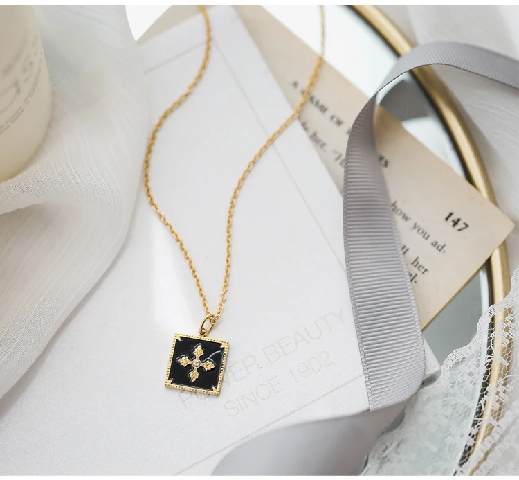 Женское Ожерелье-чокер с черной эмалью прямоугольной цепочкой ювелирное изделие