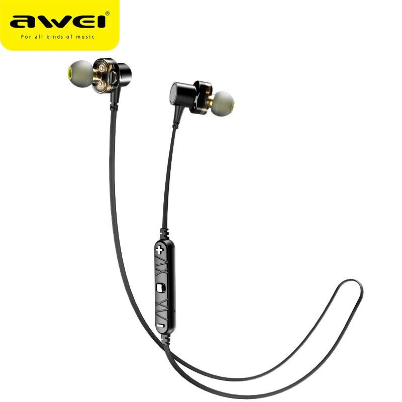 AWEI X660BL Bluetooth наушники, наушники с двойным драйвером, беспроводная гарнитура с микрофоном, басовые стерео наушники для iPhone, Xiaomi, samsung
