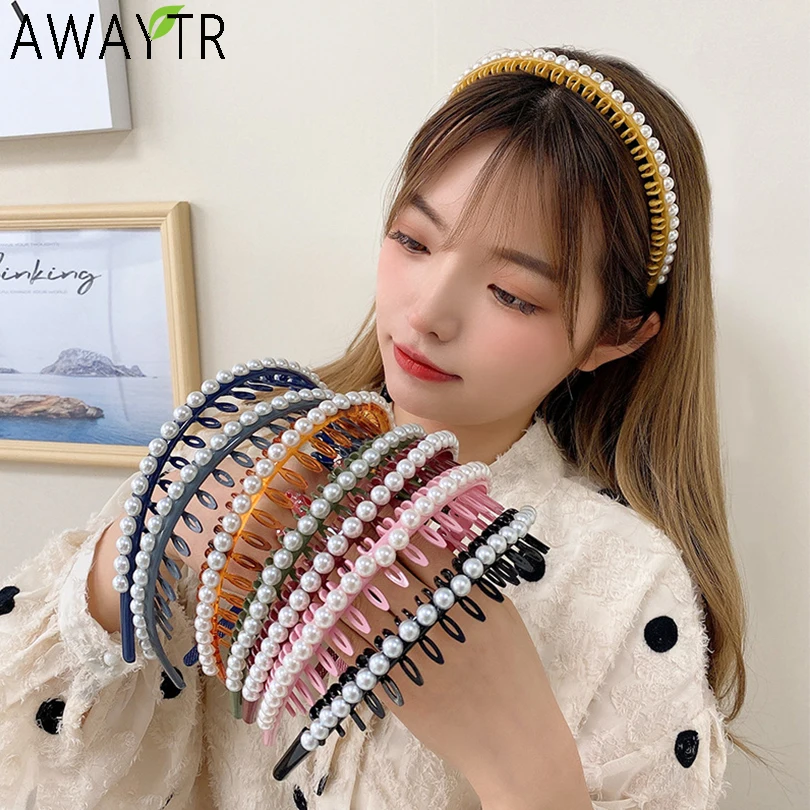 

AWAYTR Новый Для женщин Мода жемчуг; Ободок на голову; Ободки для волос для девочек, Женские аксессуары для волос повязка на голову мыть уход за ...