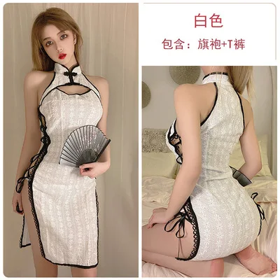 

New Women Sexy Underwear Chest Hollow-Out Dress Chinese Amorous Feelings Show Alluring Cheongsam Suit T-Back 183