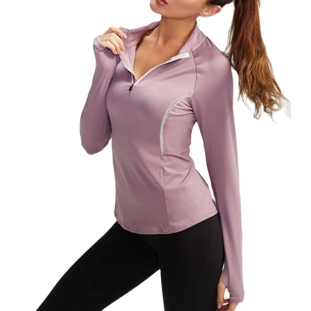 

Женская быстросохнущая футболка с длинным рукавом, свитер, Осень-зима, спортивные топы на молнии для фитнеса, йоги, тренировок, бега, фитнеса...