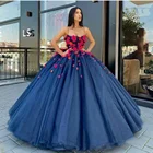 Милое бальное платье 16 дюймов, платья для Quinceanera 2021, корсет-спагетти на спине с 3D цветами, платья на день рождения, платье для дебютанта