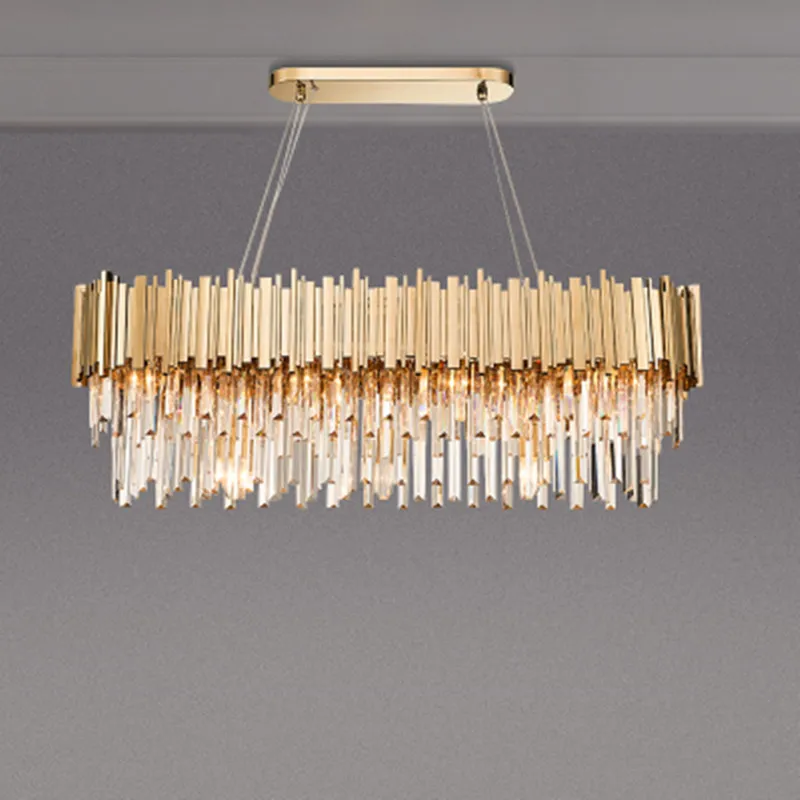 

Rectangle modern chandelier lighting for dining room luxury led crystal lamp in the kitchen island gold/chrome light fixtures
