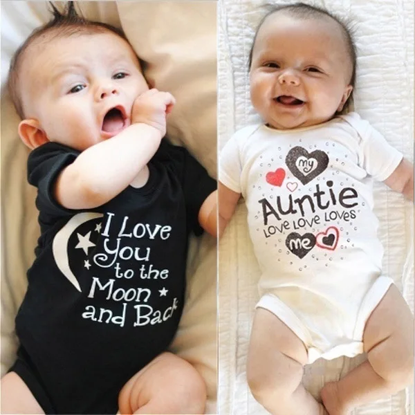 I LOVE YOU TO THE MOON AND BACK&My Auntie Loves Me Printed Boys Girls Infant Playsuits One Piece Lovely Baby Kid Romper Bodysuit