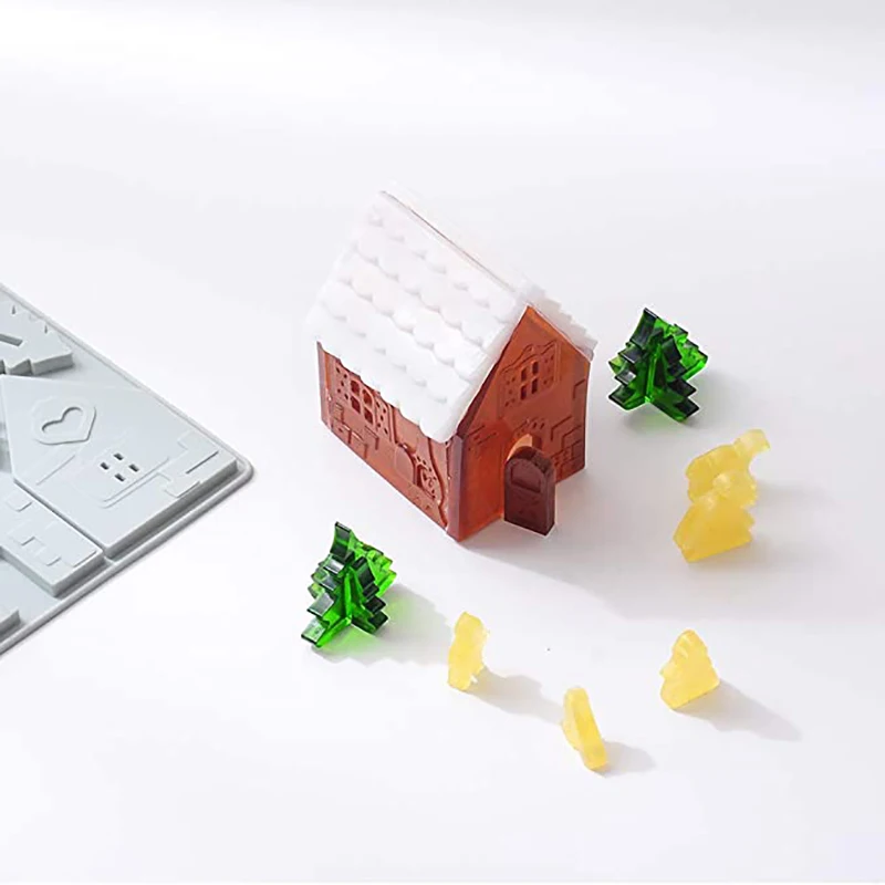 deouny 3d christmas house chocolate mold diy gingerbread house silicone mould fondant cake baking tools christmas decoration hot free global shipping