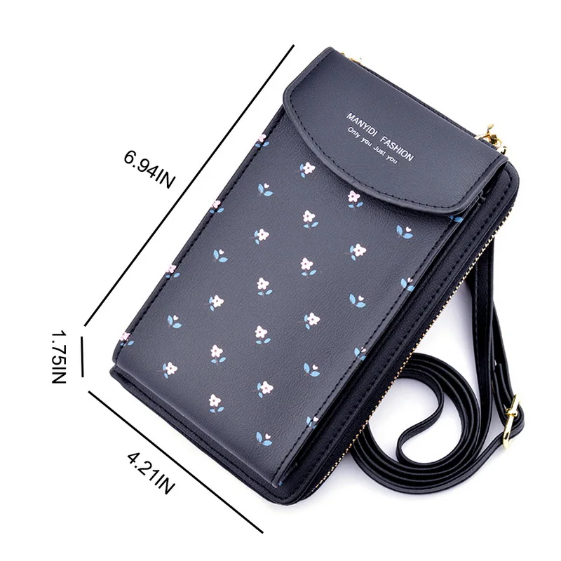 

2020 Women Wallet Flower Print Leather Shoulder Straps Shoulder Bag Mobile Phone Big Card Holders Wallet Handbag Pockets Girls
