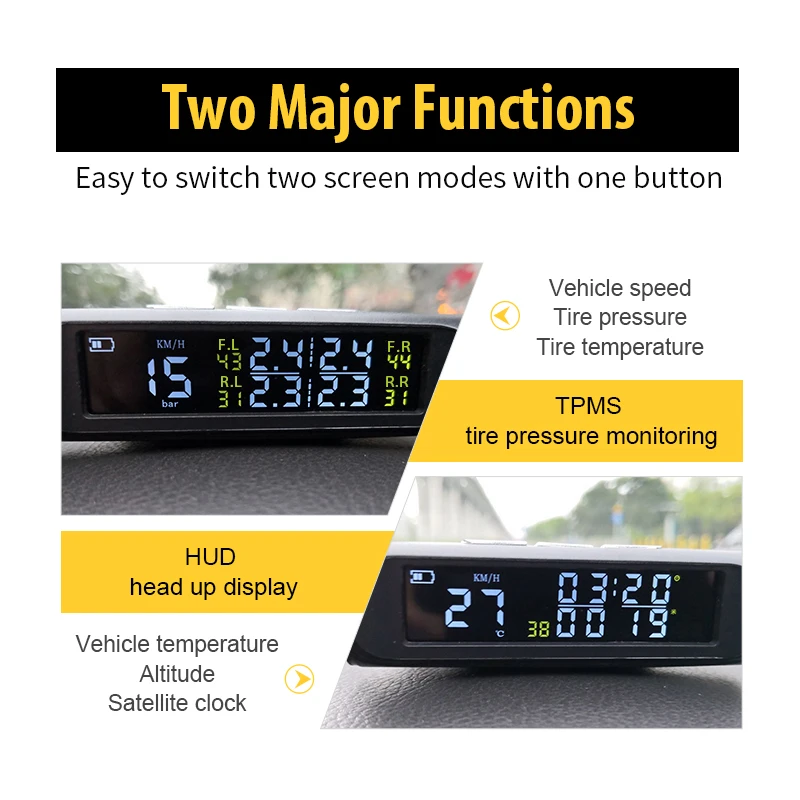 AUTOOL TW500 автомобильный HUD Солнечная энергия TPMS контроль давления в шинах с