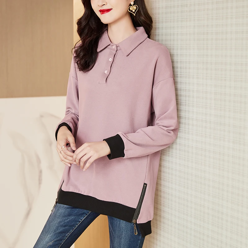 

Women Elegant Patchwork Cotton Sweatshirt 2021 Spring And Autumn New Mature Women'S Top