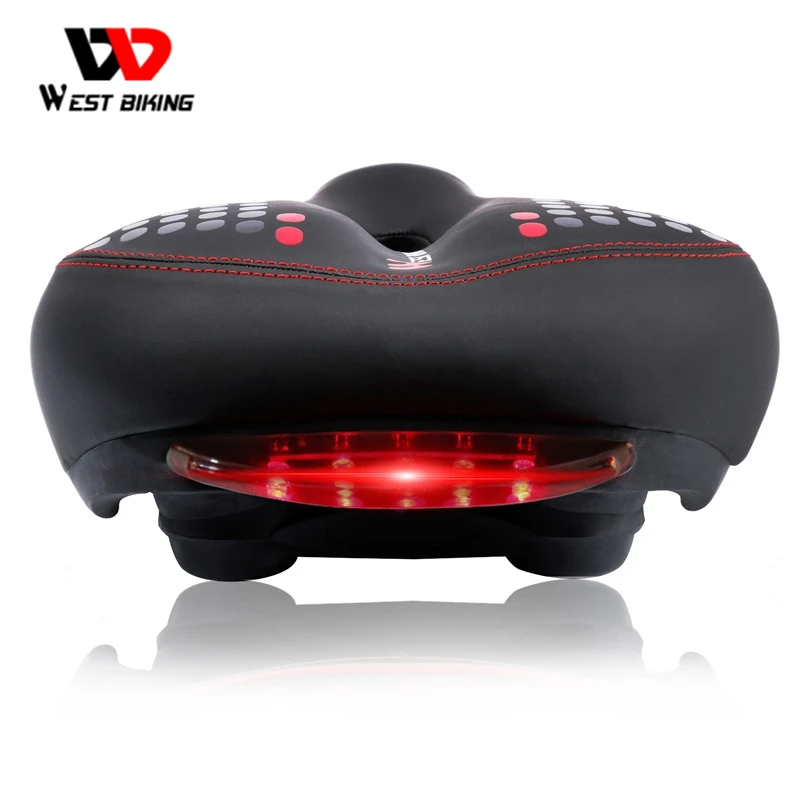 

WEST BIKING Bike Seat With Safety Light Waterproof Padded Bicycle Saddle Elastic Hollow Ventilation Wide Cycle Cushion Saddle