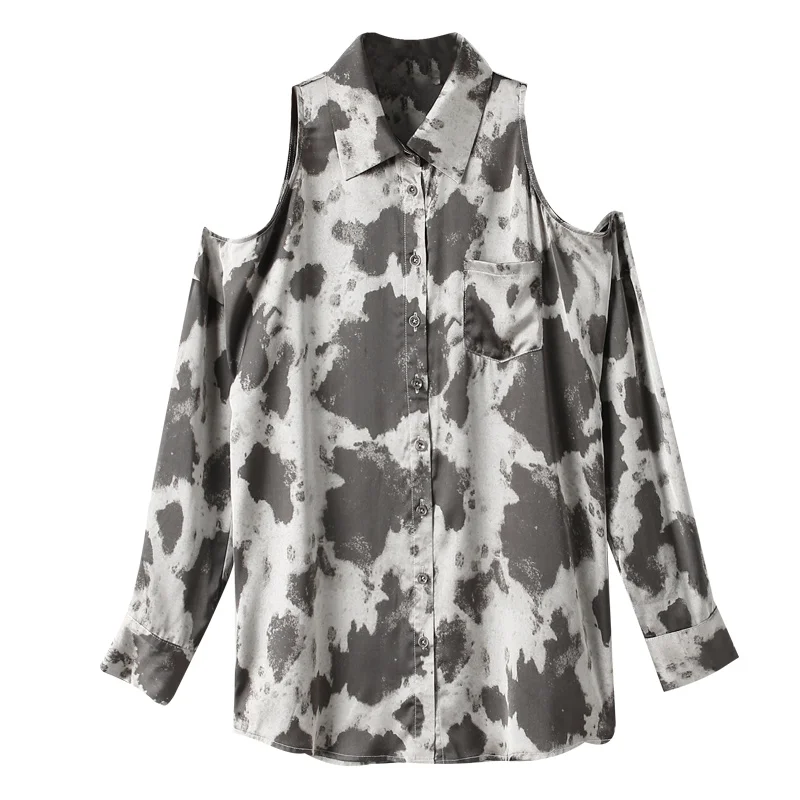 

Summer Women Korean Style Fashion Long Sleeve Sexy Strapless Shirts Elegant Turn-down Collar Office Lady Leopard Print Blouses