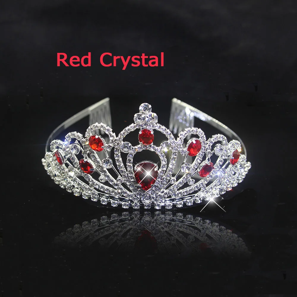 silver Red AINAMEISI, 5 цветов, Кристальные диадемы, аксессуары для волос, золотые, серебряные короны, головной убор для девочек, модная свадебная корона, украшения для волос - Окраска металла: silver Red