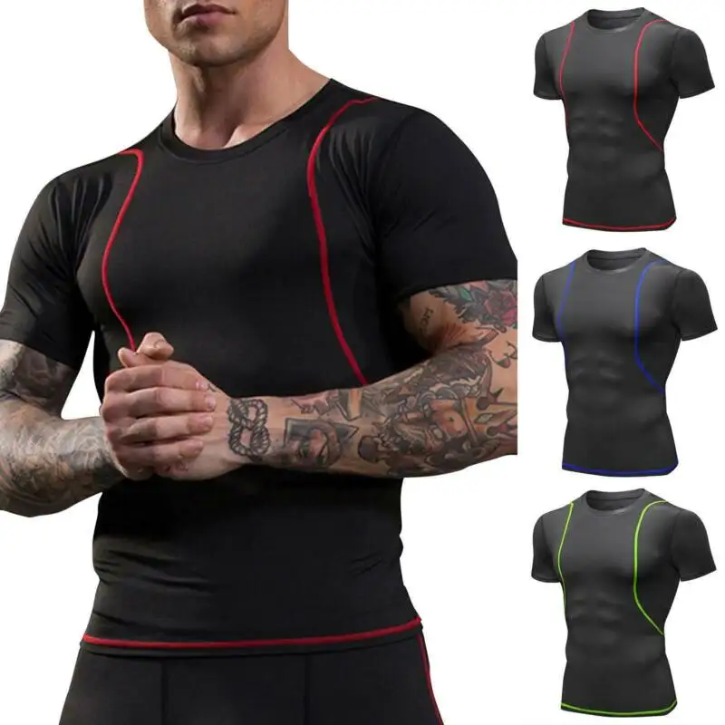 

Men Summer T-shirt Fitness Gym Athletic Training Top Running Sports Tee Shirt UK