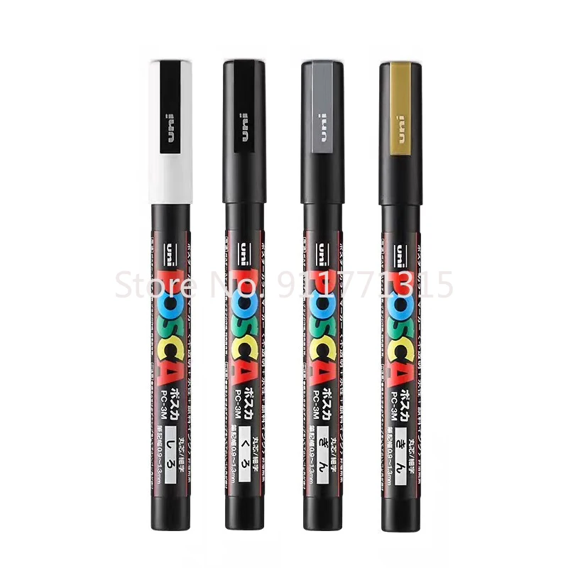 

4pcs Japanese Stationery UNI Posca Markers White Black Gold Sliver 4 Colors Pop PC-3M/5M Advertising Pen