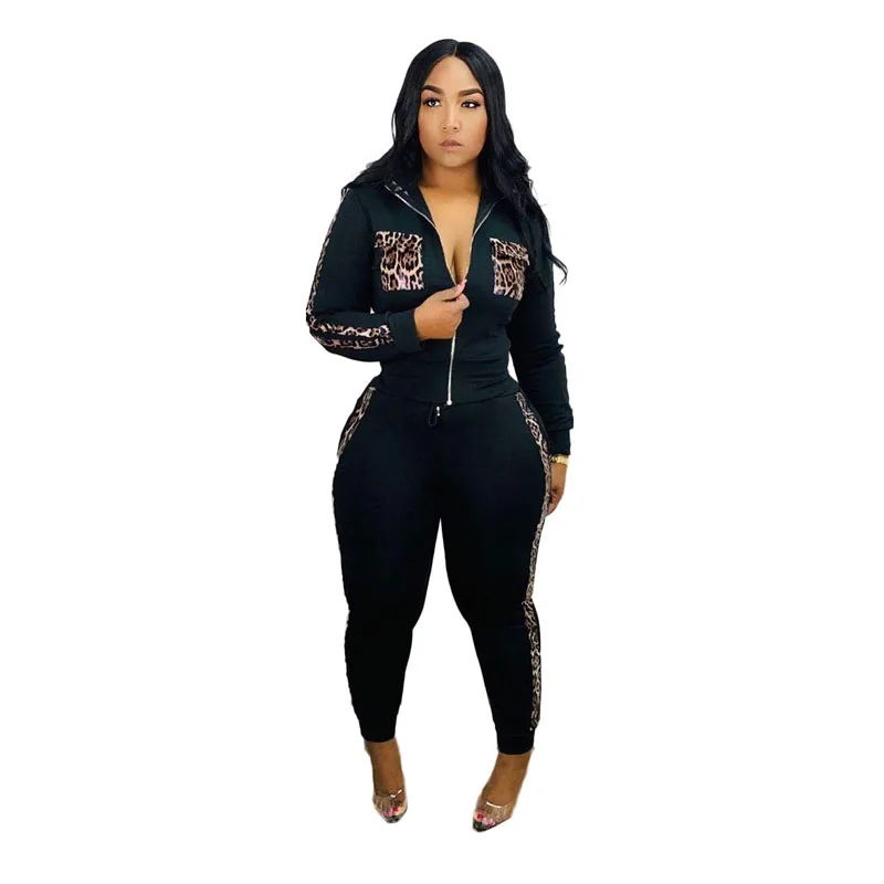 Женский спортивный костюм из двух предметов топ на молнии с леопардовым принтом