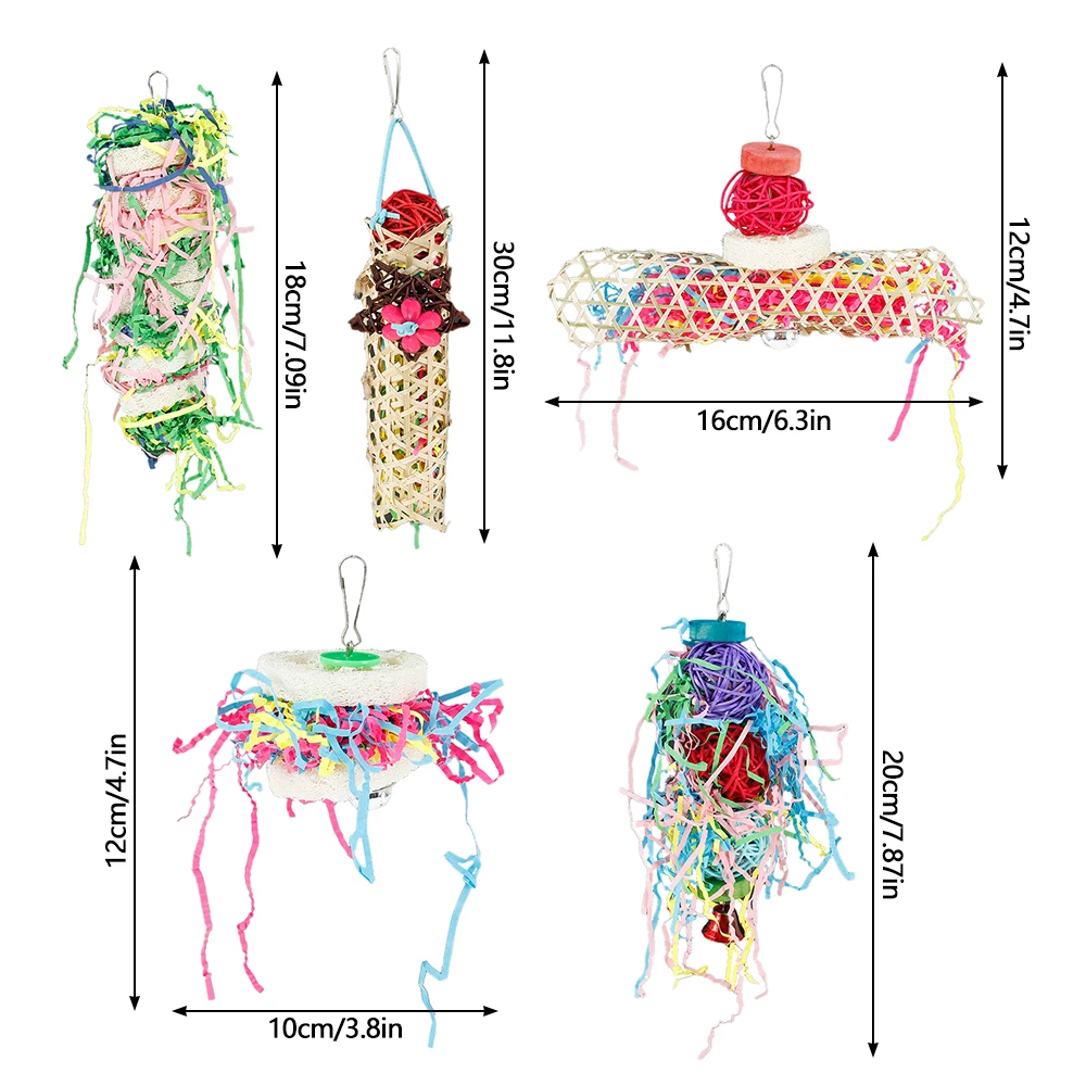 

5pcs Parrots Toys And Bird Accessories For Pet Toy Shredder Foraging Chewing Bite Pet Molar Pastime Parrot Toy