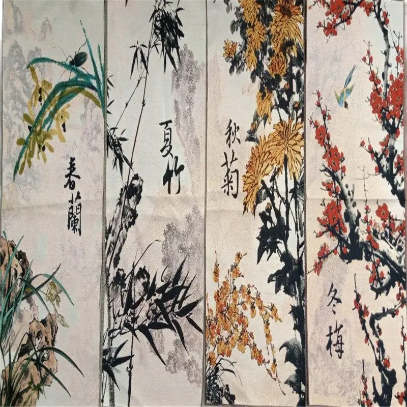 

Ручная вышивка (осенняя хризантема и зимний сантехник) Thangka декоративная картина висит в гостиной