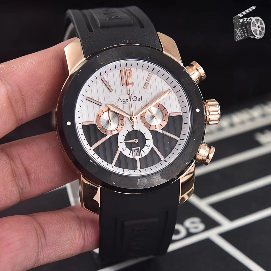 

Classic New Men Titanium Daydate Date Stainless Steel Japanese Quartz Chronograph Black Rose Gold Sapphire Glass Watch AAA+