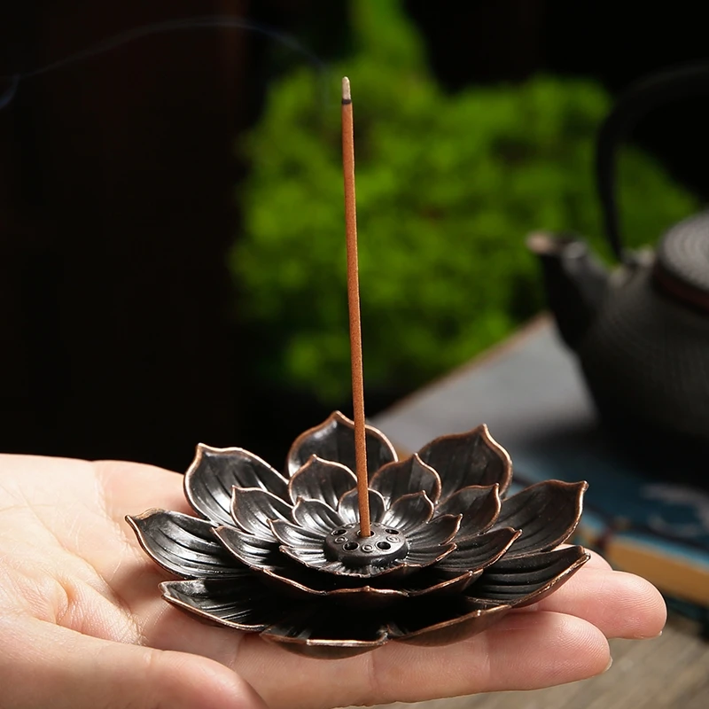 

Alloy Incense Burner Stick Holder Buddhism Lotus Line Incense Plate Sandalwood Coil Base Temples Yoga Studios Home Decoration