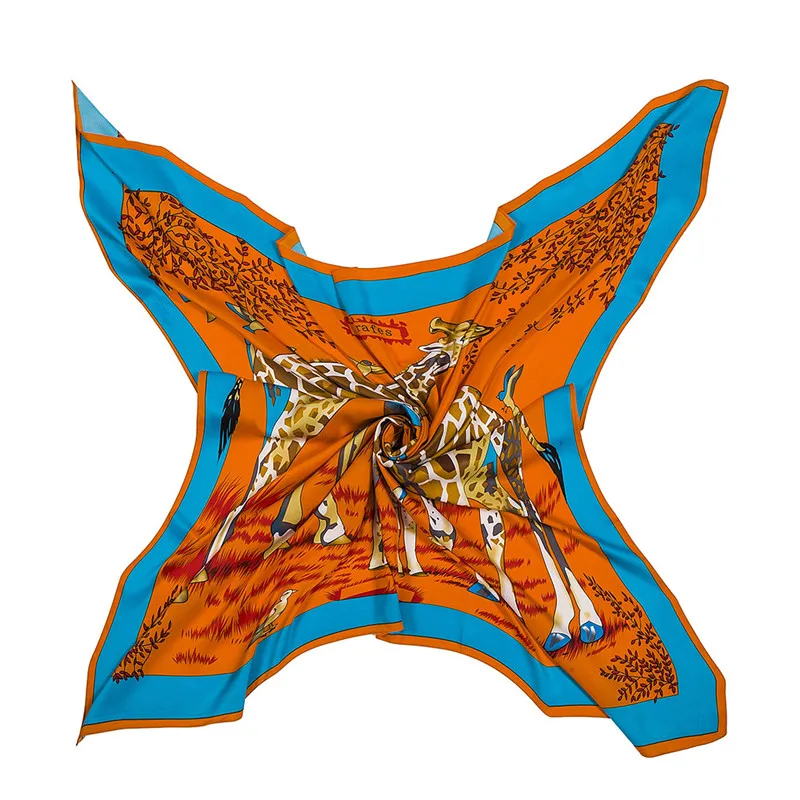 

130*130cm animal giraffe print twill silk square shawls&wraps Luxury Brand Women 100% Silk Scarf Shawls Large Bufandas
