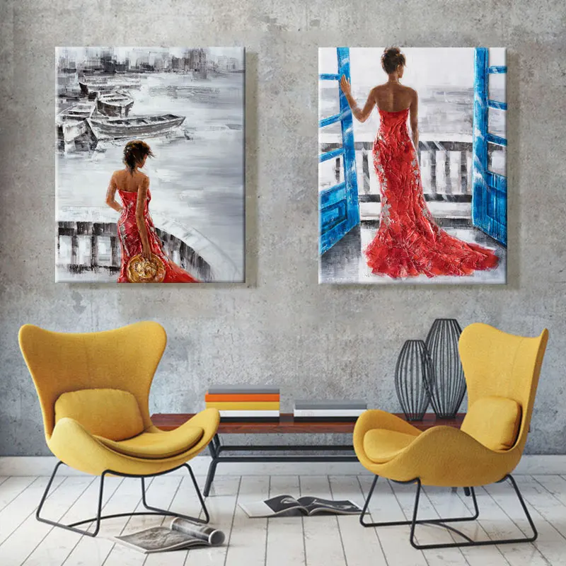 Diy цвета по номерам картина живопись с комплектами красная юбка девушка белая