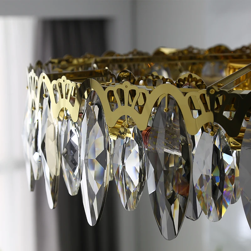 

LED Postmodern Round Golden Stainless Steel Crystal Chandelier Hanging Light Lustre Suspension Luminaire Lampen For Dinning Room