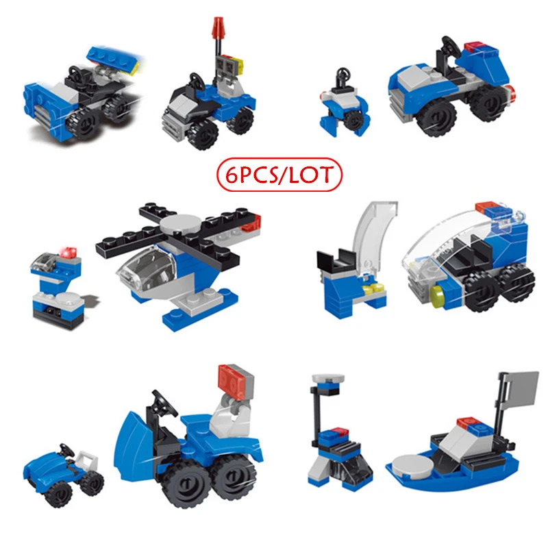 6 шт./лот строительные блоки городская полиция серия автомобиль самолет корабль