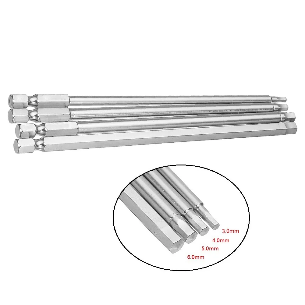 

150mm Hex Screwdriver Bits 3/4/5/6mm 4* 4pcs 1/4 Driver Head Hex Shank