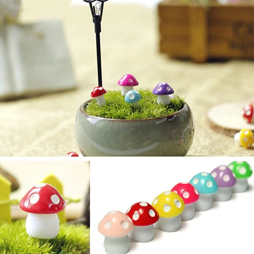 

NEW 10 Pcs 15x12mm Natural Resin Mushroom Toadstool Miniature Fairy Terrarium Figurine For Garden Ornament Decor Crafts